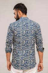 Navy Blue Abstract Print Cotton Shirt - Me&My