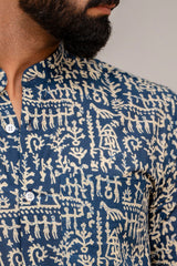 Navy Blue Abstract Print Cotton Shirt - Me&My