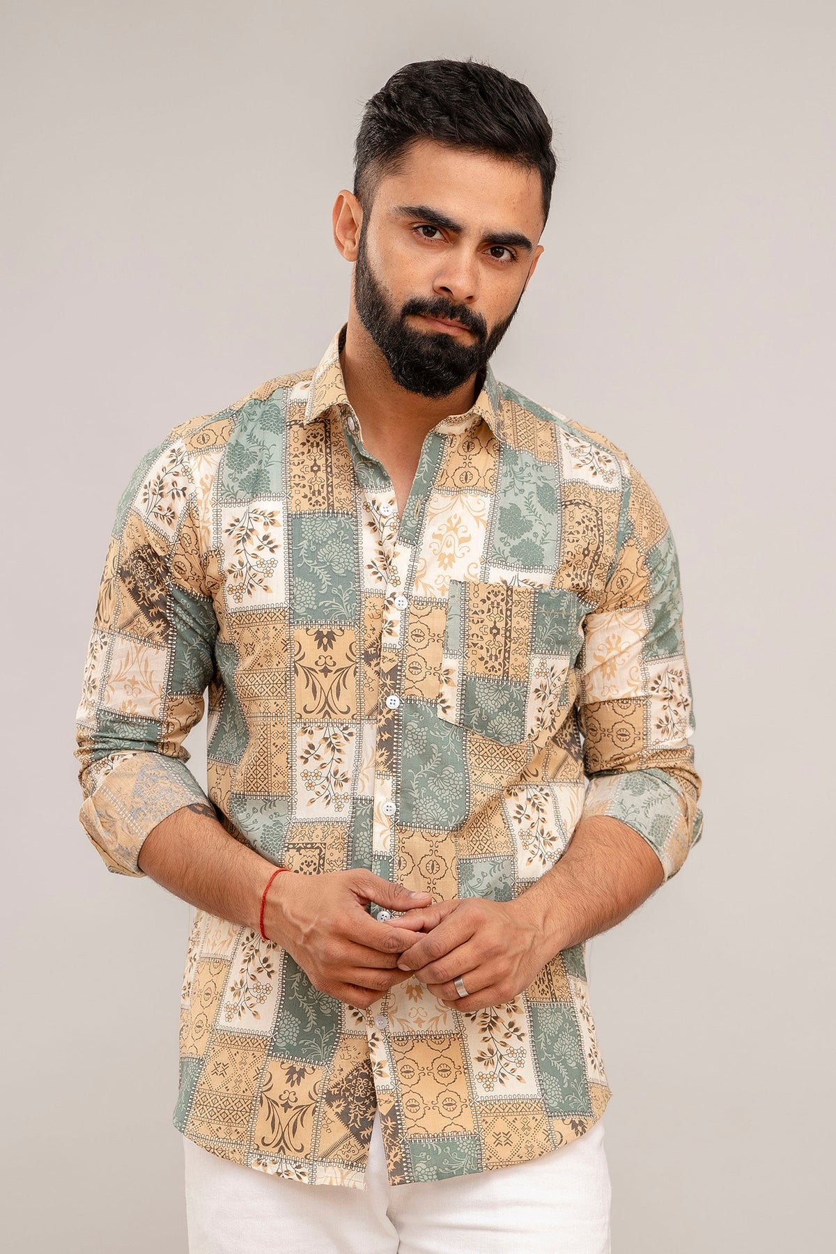 Multicolor Patchwork Print Cotton Shirt - Hukum Jaipur