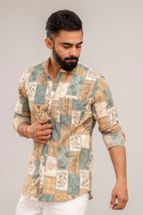 Multicolor Patchwork Print Cotton Shirt - Hukum Jaipur