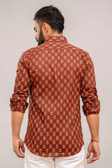 Earthy Brown Floral Cotton Shirt - Me&My