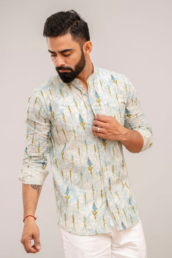 Sky Blue Floral Cotton Shirt