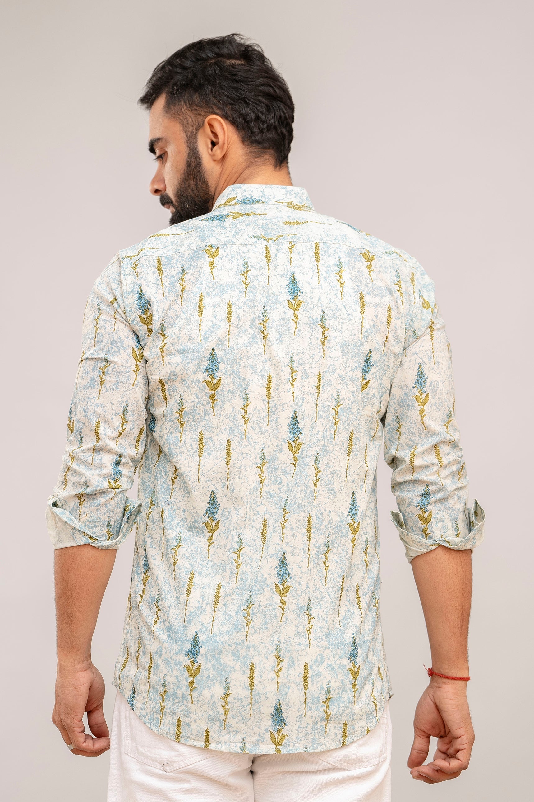 Sky Blue Floral Cotton Shirt - Hukum Jaipur