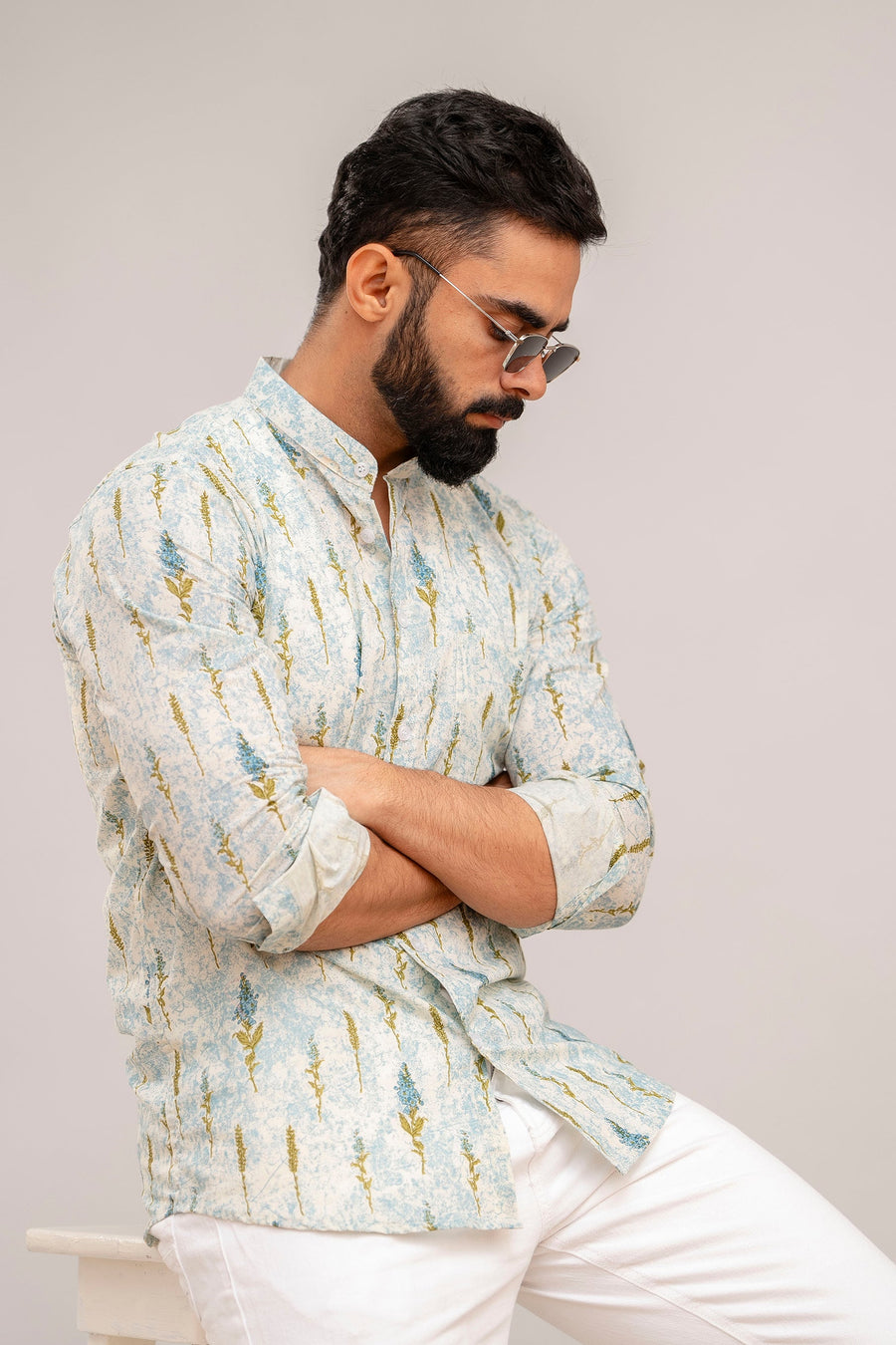 Sky Blue Floral Cotton Shirt — image 8