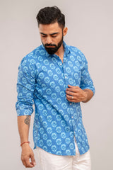 Classic Blue Bloom Floral Cotton Shirt - Hukum Jaipur