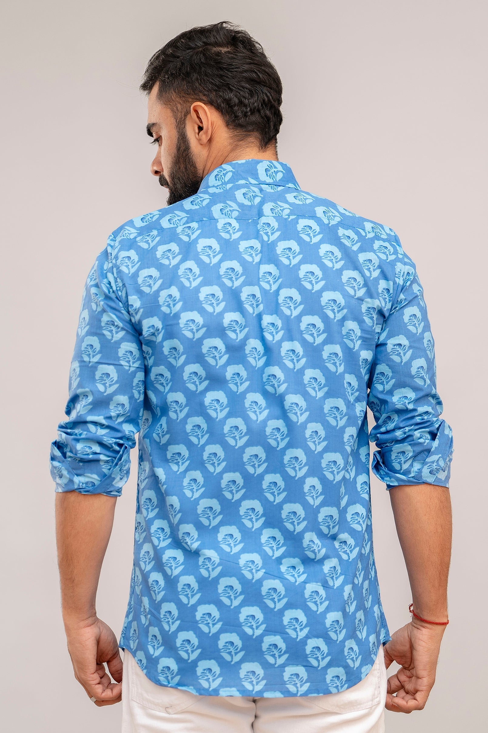 Classic Blue Bloom Floral Cotton Shirt - Hukum Jaipur