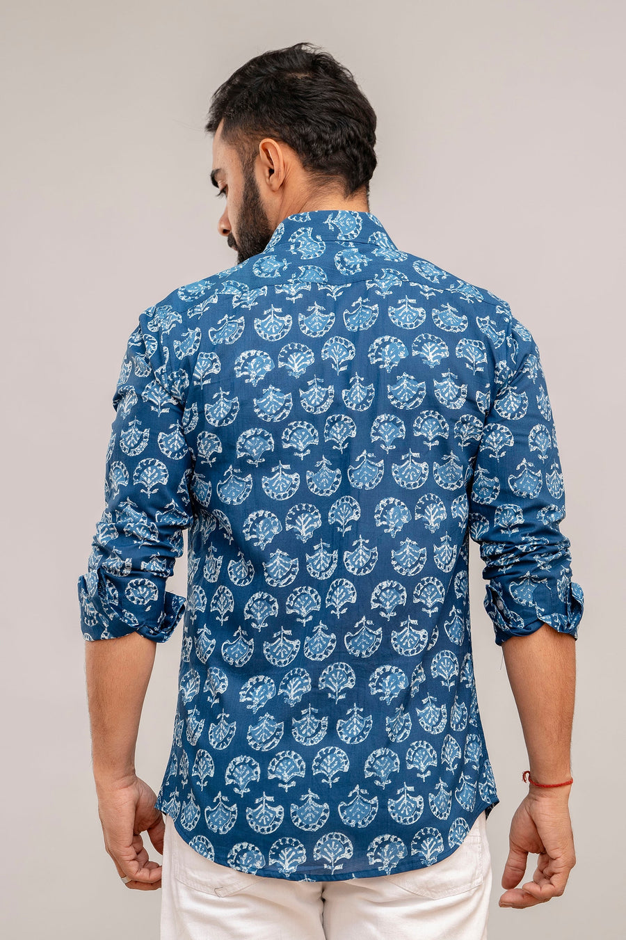 Navy Blue Floral Cotton Shirt — image 5