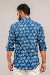 Navy Blue Floral Cotton Shirt - Me&My