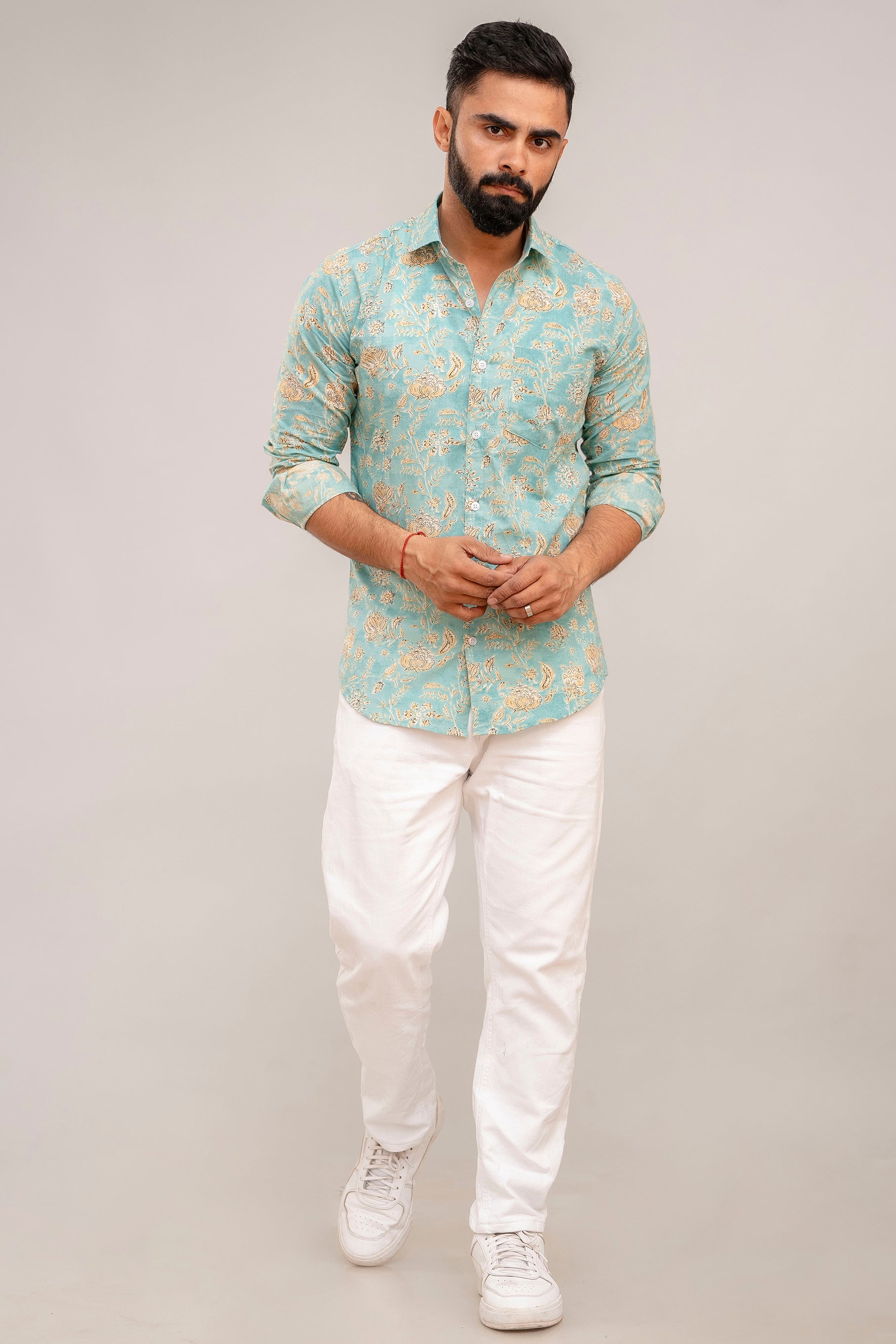 Green Oasis Botanical Print Cotton Shirt - Hukum Jaipur