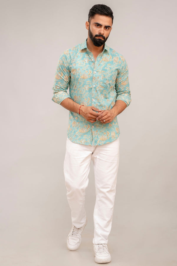 Green Oasis Botanical Print Cotton Shirt