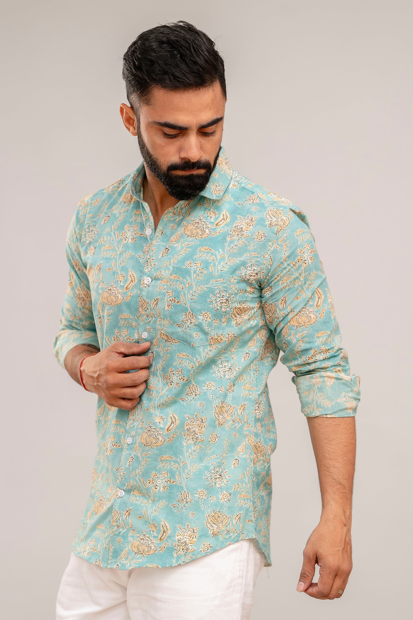 Green Oasis Botanical Print Cotton Shirt - Hukum Jaipur