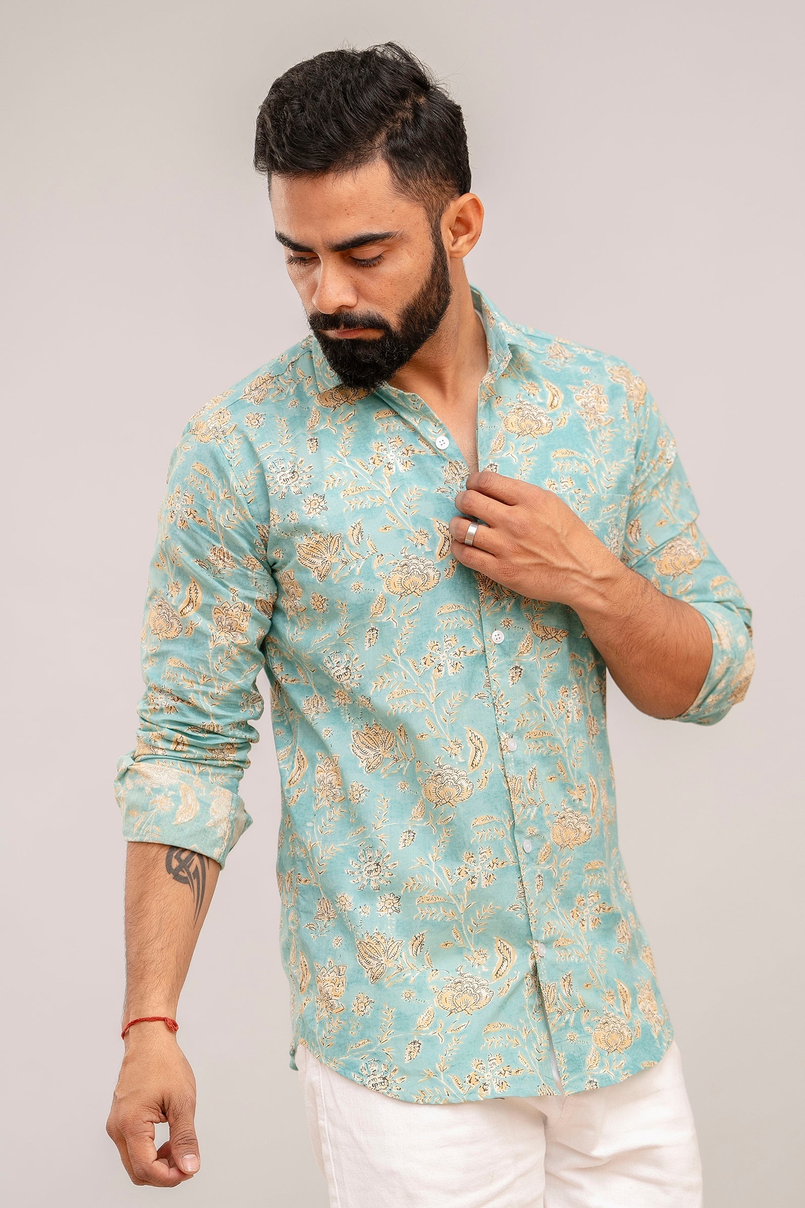 Green Oasis Botanical Print Cotton Shirt - Hukum Jaipur