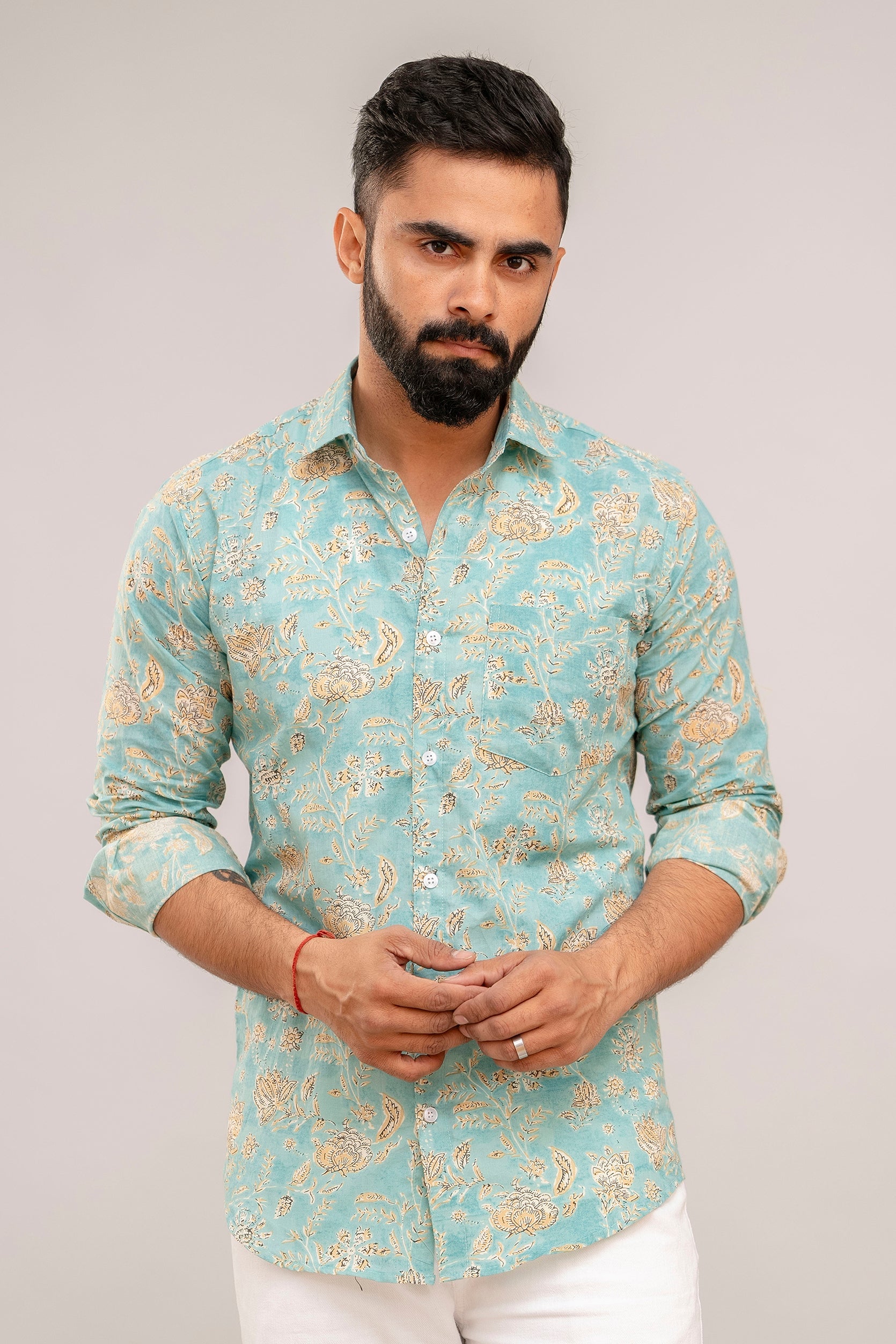 Green Oasis Botanical Print Cotton Shirt - Hukum Jaipur