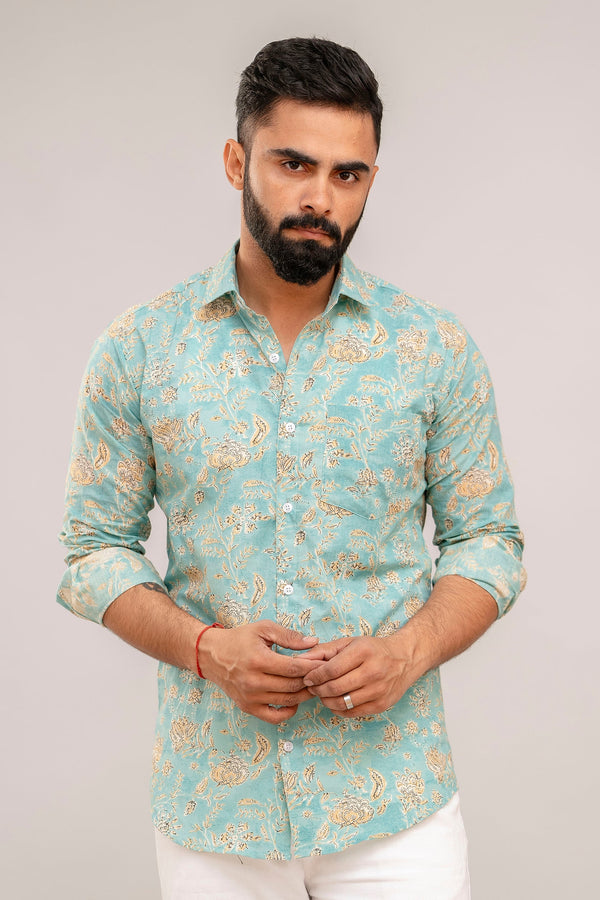 Green Oasis Botanical Print Cotton Shirt