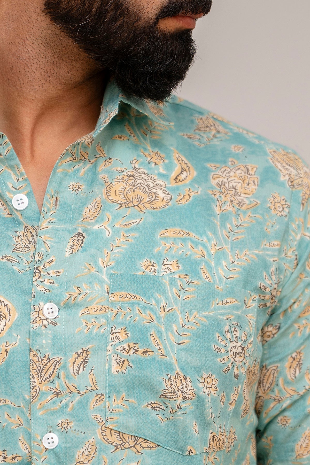 Green Oasis Botanical Print Cotton Shirt - Hukum Jaipur