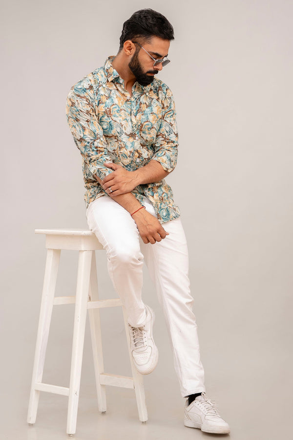 Vibrant Multicolor Botanical Print Cotton Shirt