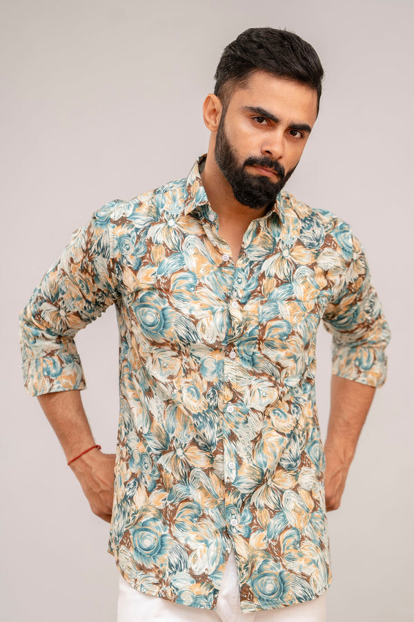 Vibrant Multicolor Botanical Print Cotton Shirt