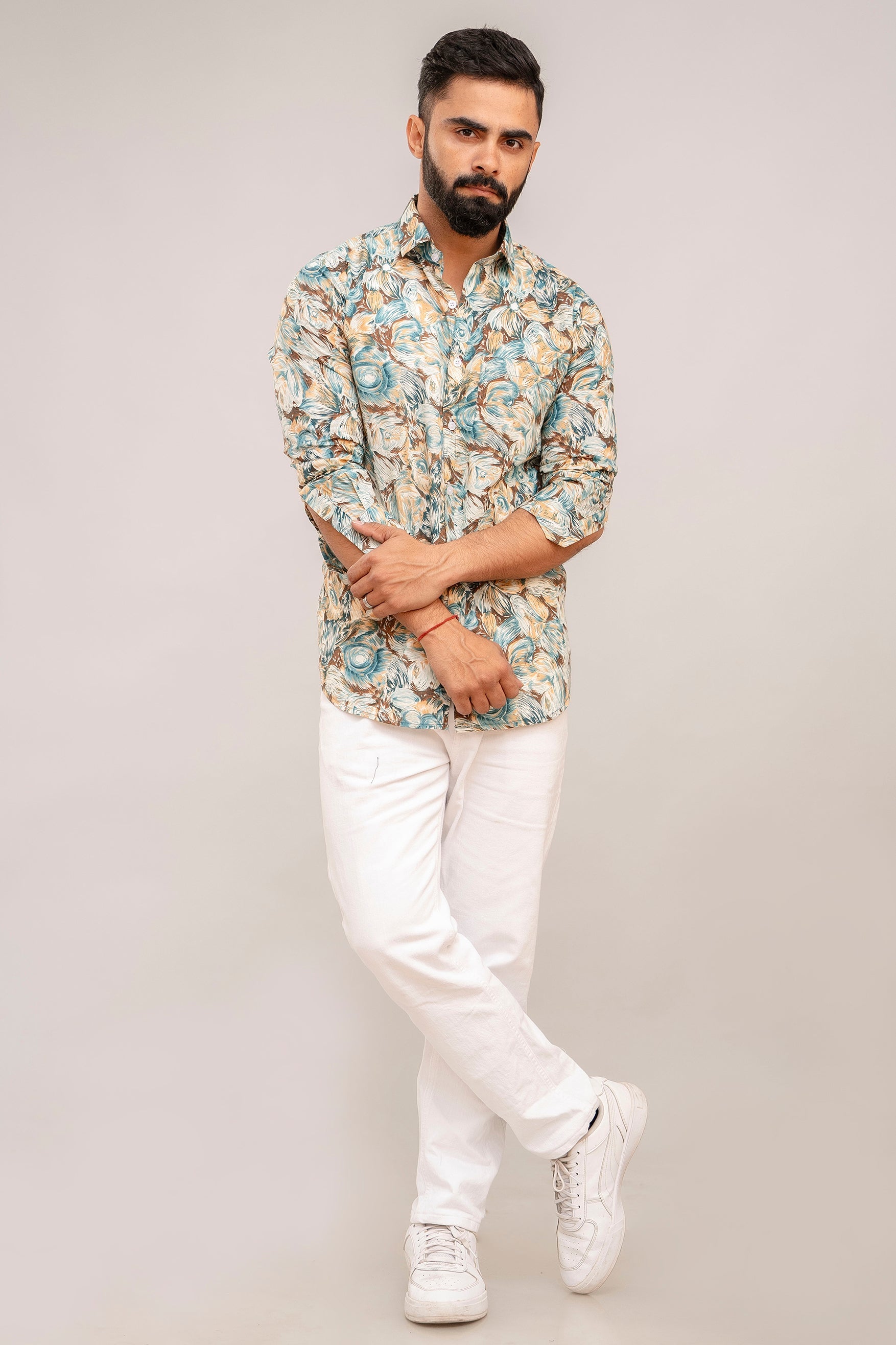 Vibrant Multicolor Botanical Print Cotton Shirt - Hukum Jaipur