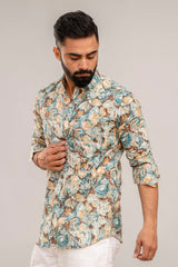 Vibrant Multicolor Botanical Print Cotton Shirt - Hukum Jaipur