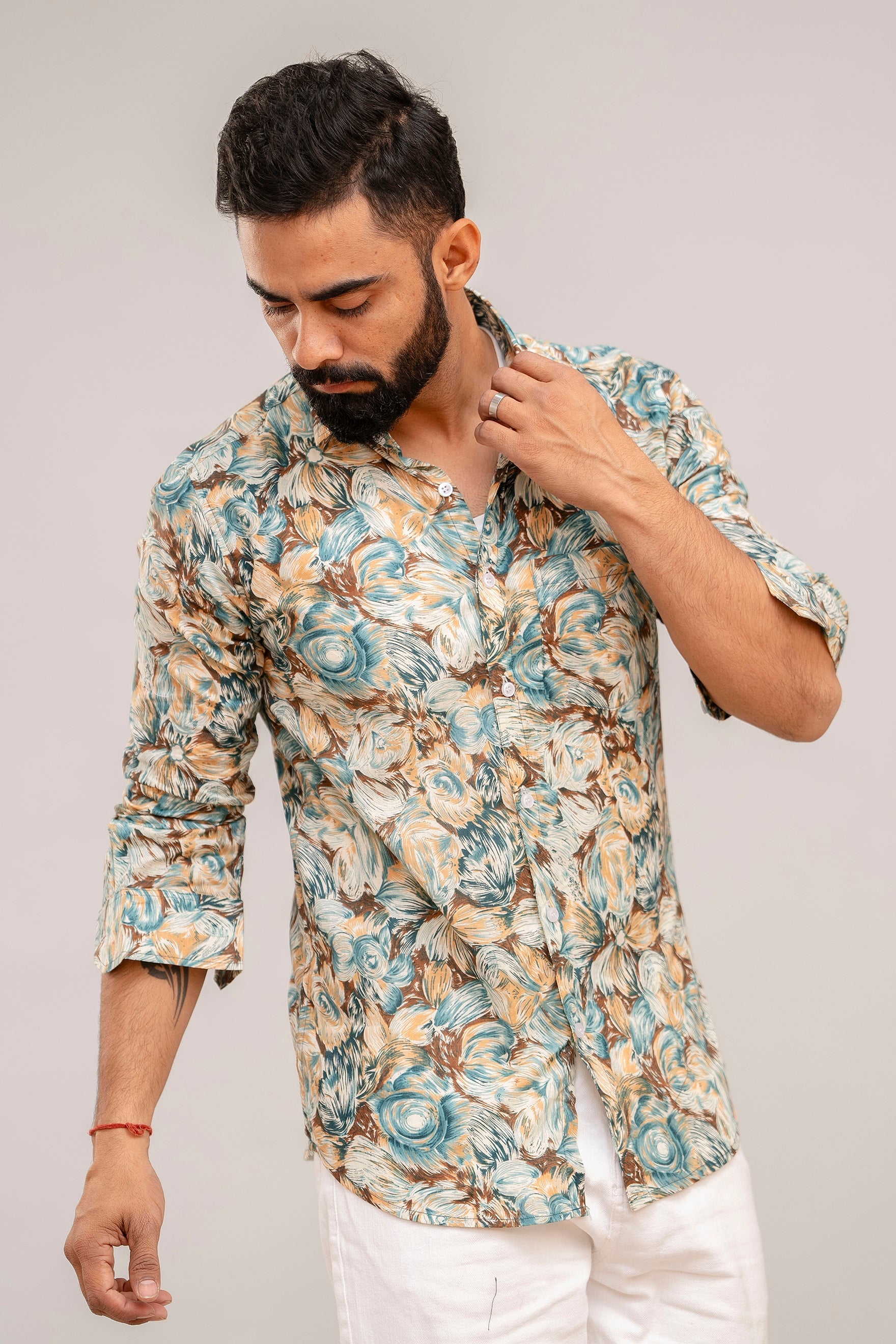 Vibrant Multicolor Botanical Print Cotton Shirt - Hukum Jaipur