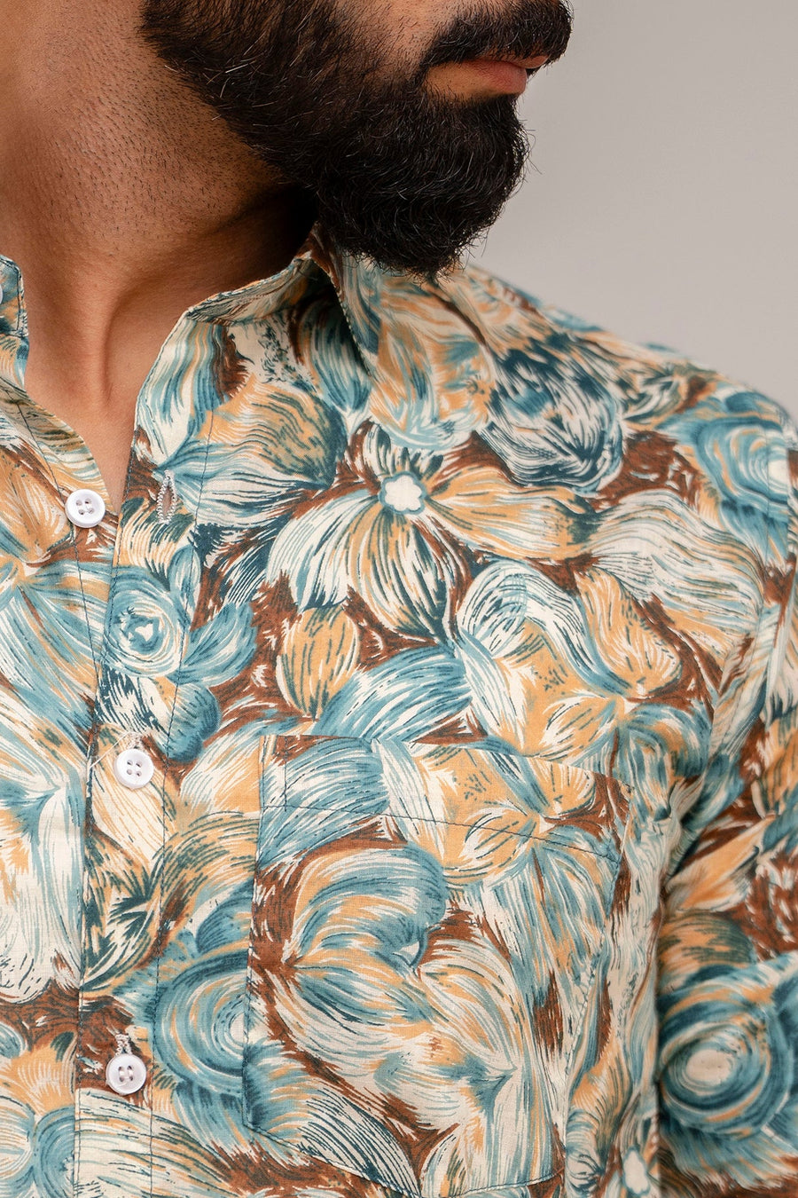 Vibrant Multicolor Botanical Print Cotton Shirt — image 7
