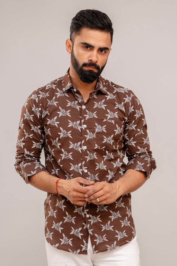 Classic Brown Charm Floral Cotton Shirt