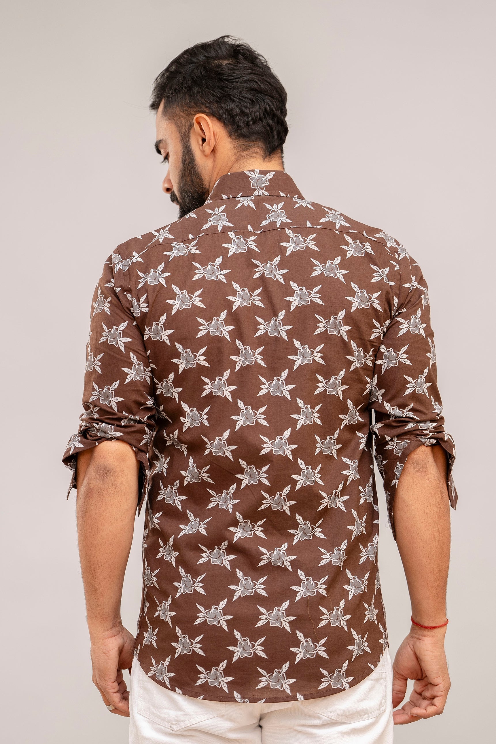 Classic Brown Charm Floral Cotton Shirt - Hukum Jaipur