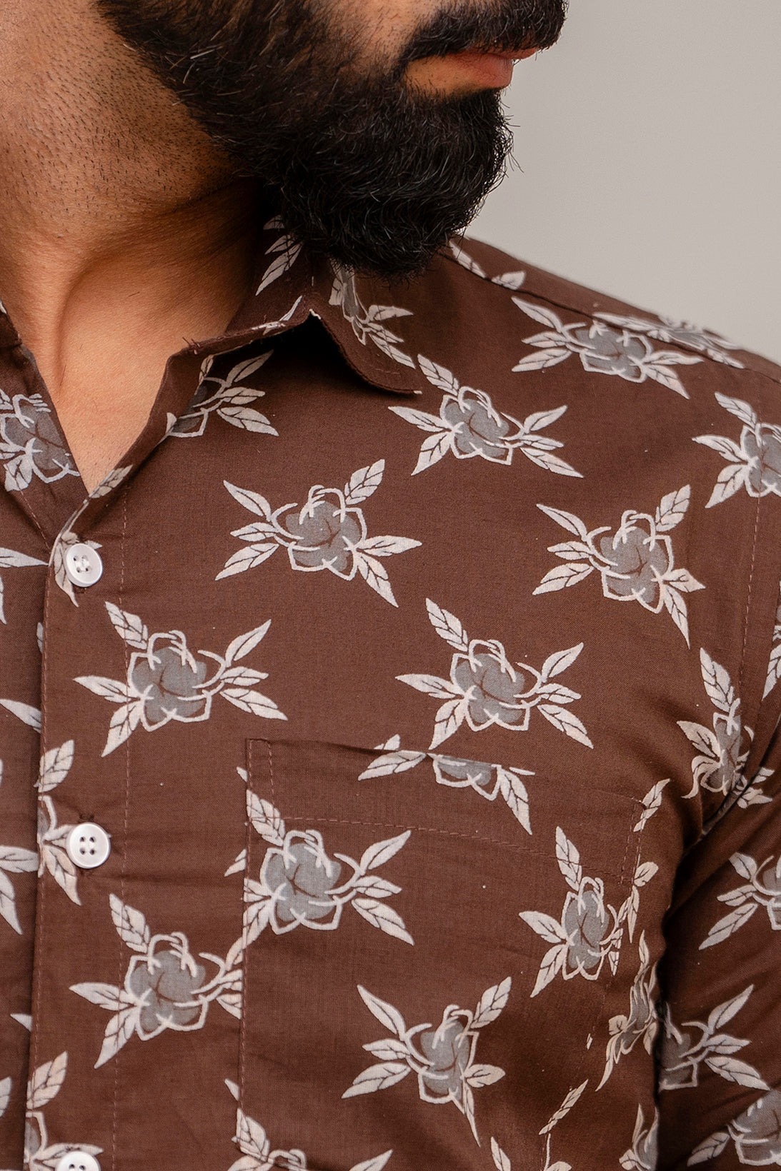 Classic Brown Charm Floral Cotton Shirt - Hukum Jaipur