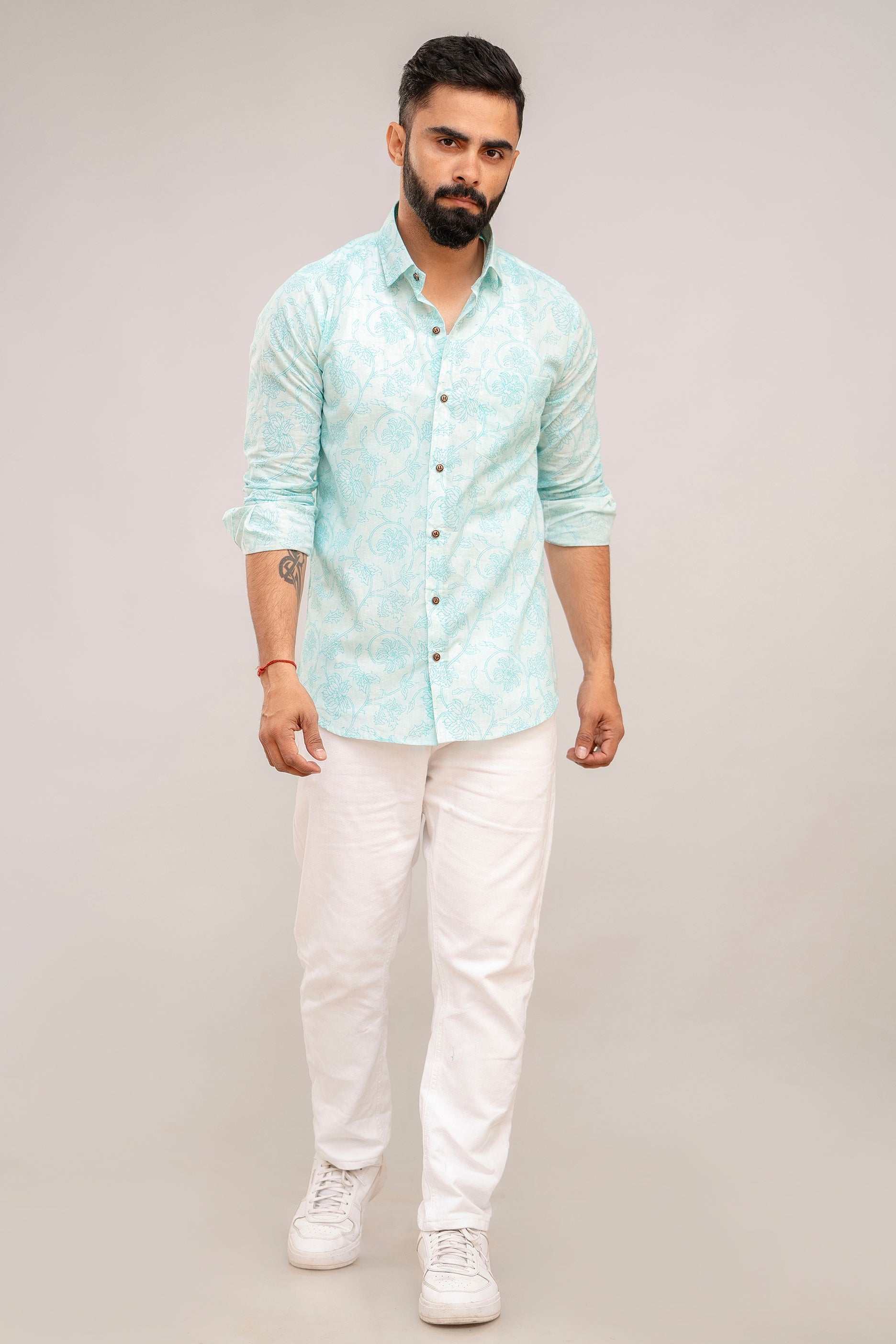 Blue Floral Jaipuri Cotton Printed Shirt