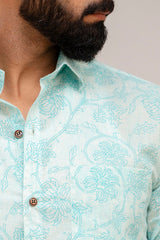 Turquoise Floral Print Cotton Shirt - Me&My