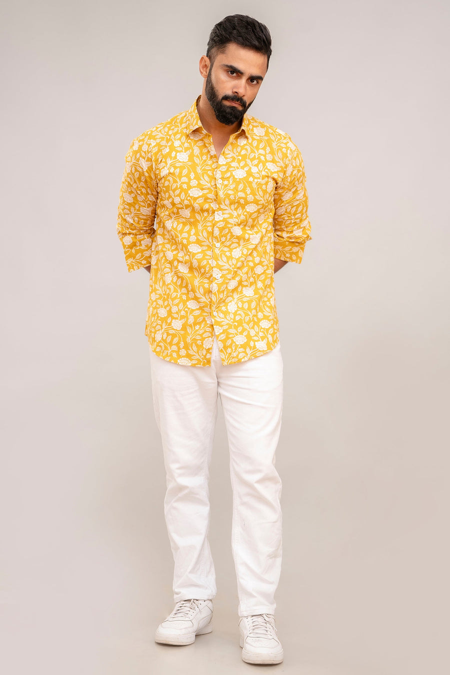 Stunning Olive Green Floral Cotton Shirt — image 2