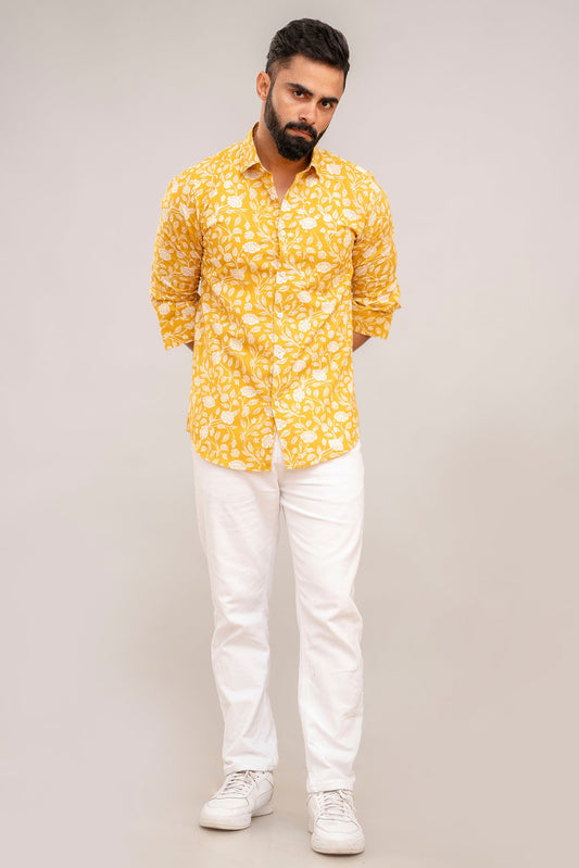 Stunning Olive Green Floral Cotton Shirt - Me&My