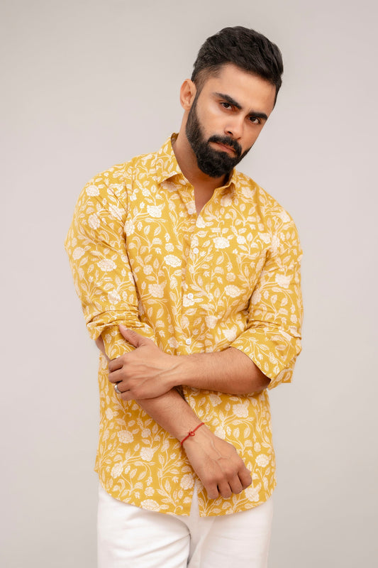 Stunning Olive Green Floral Cotton Shirt - Me&My