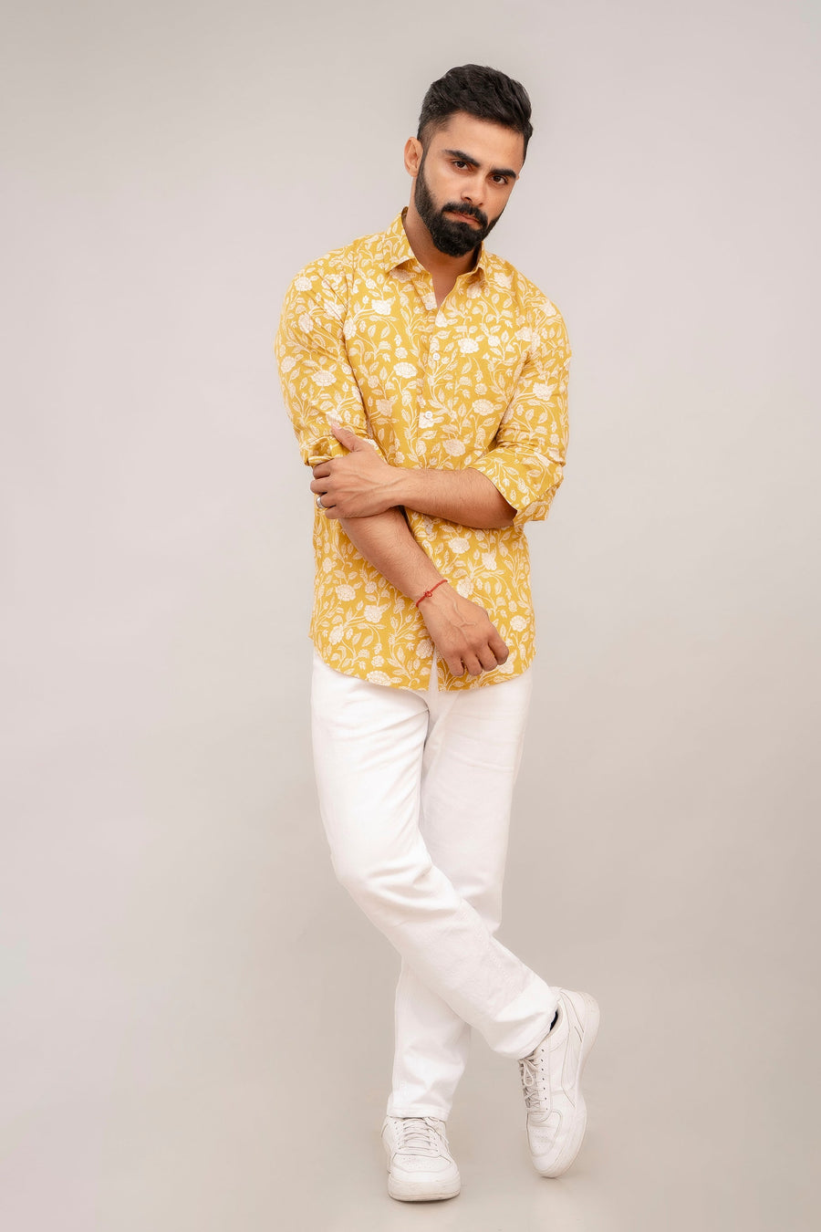 Stunning Olive Green Floral Cotton Shirt — image 3