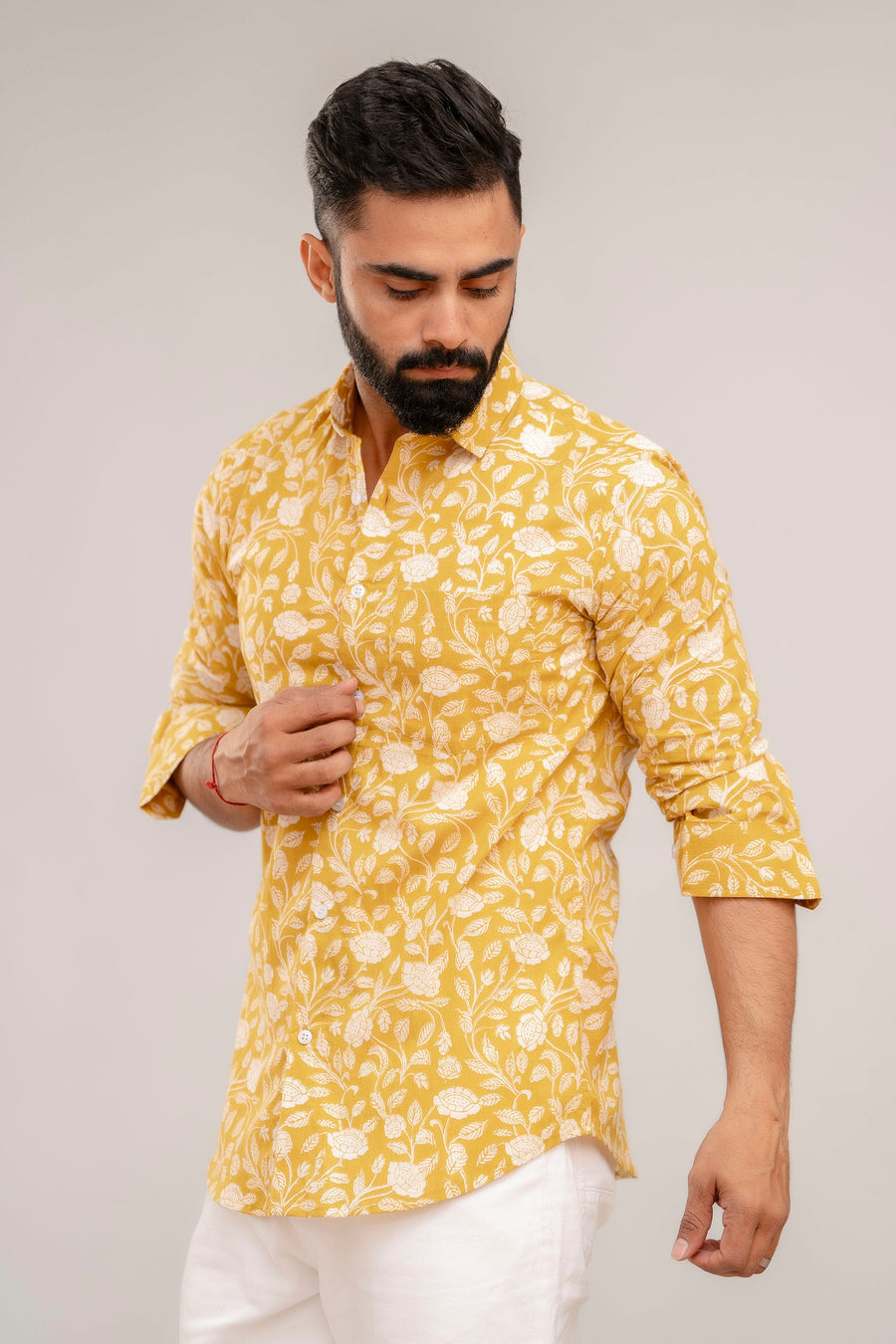 Stunning Olive Green Floral Cotton Shirt — image 4