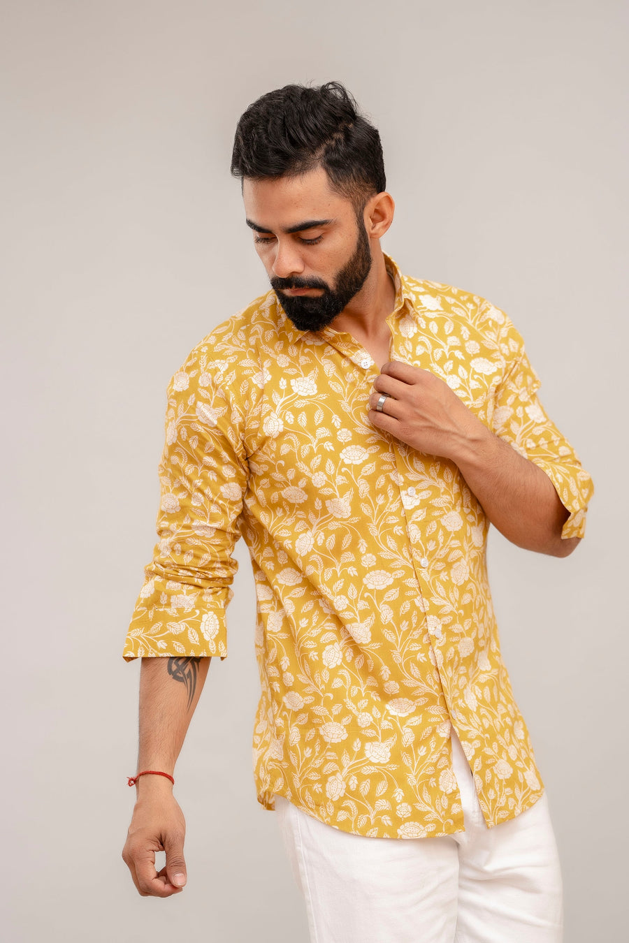 Stunning Olive Green Floral Cotton Shirt — image 5
