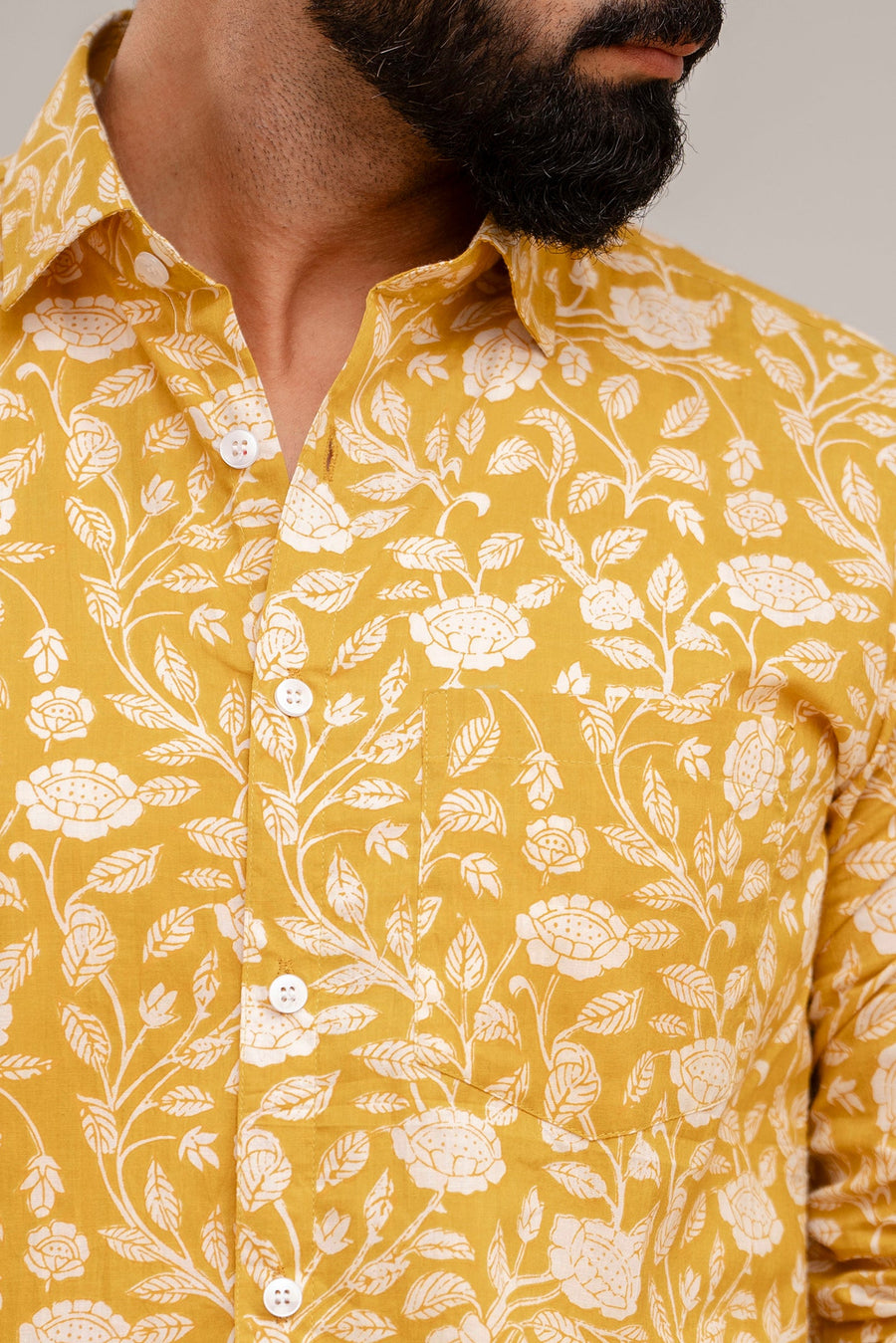 Stunning Olive Green Floral Cotton Shirt — image 7