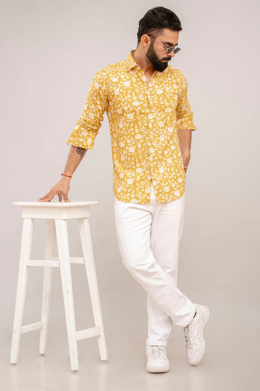 Stunning Olive Green Floral Cotton Shirt — image 8