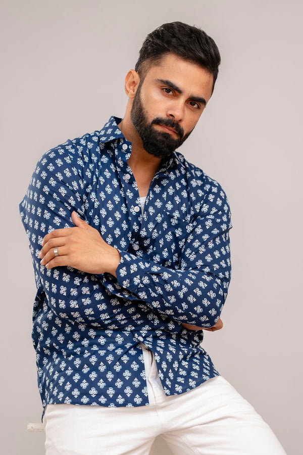 Indigo Bloom Floral Cotton Shirt
