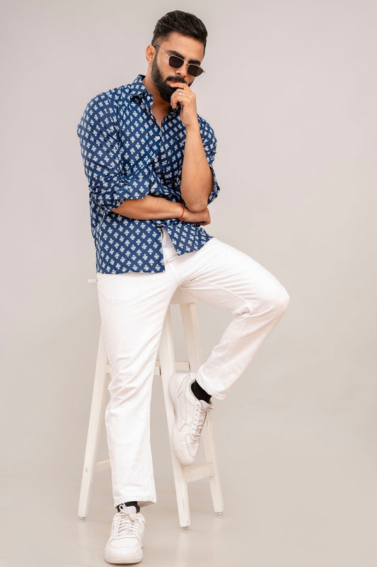 Indigo Bloom Floral Cotton Shirt - Me&My