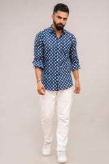 Indigo Bloom Floral Cotton Shirt - Hukum Jaipur