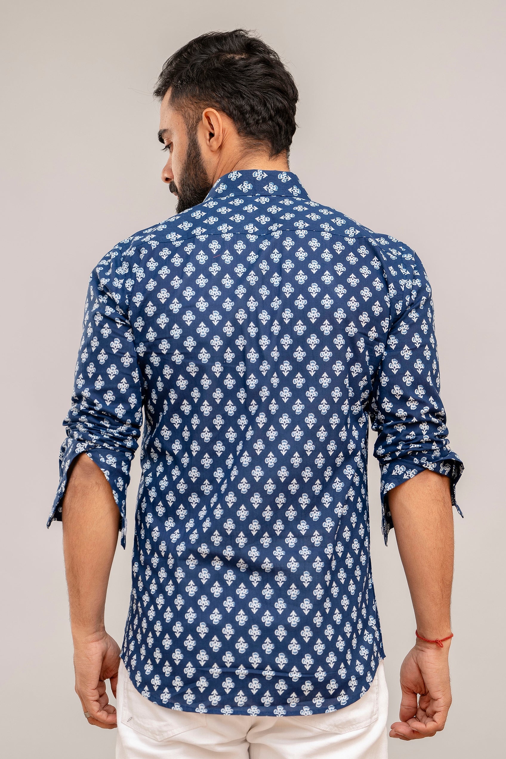 Indigo Bloom Floral Cotton Shirt - Hukum Jaipur