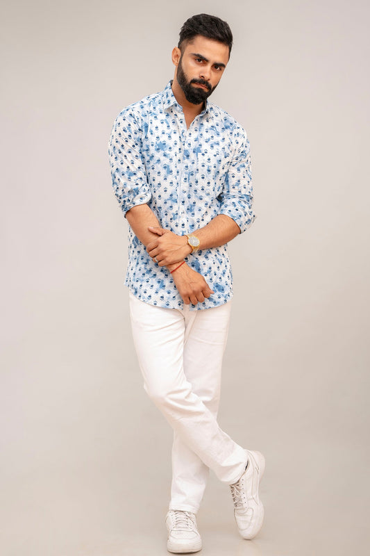 Classic Blue Floral Cotton Shirt - Me&My
