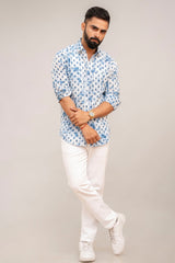 Classic Blue Floral Cotton Shirt - Hukum Jaipur