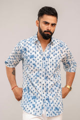 Classic Blue Floral Cotton Shirt - Hukum Jaipur