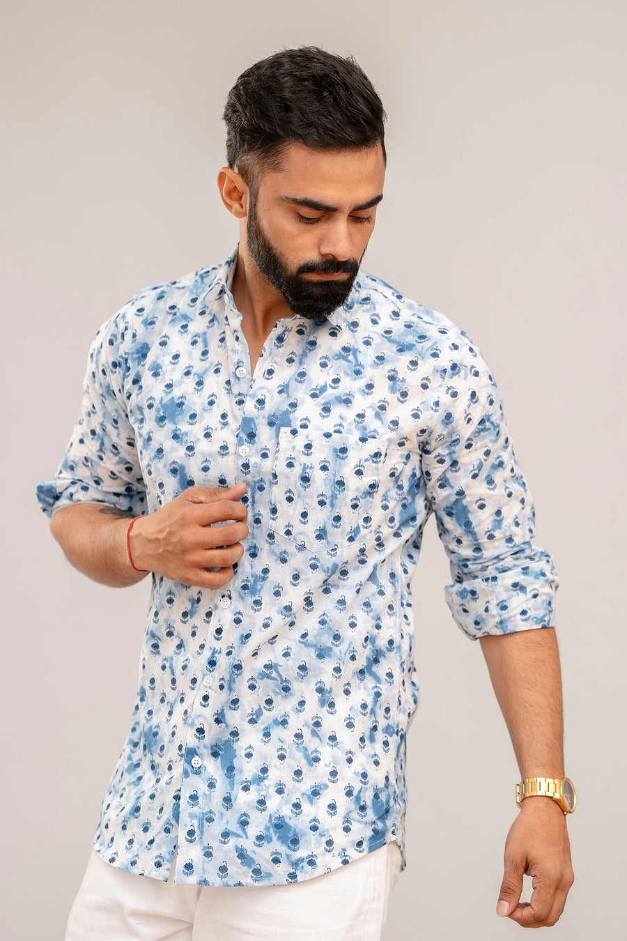 Classic Blue Floral Cotton Shirt — image 4