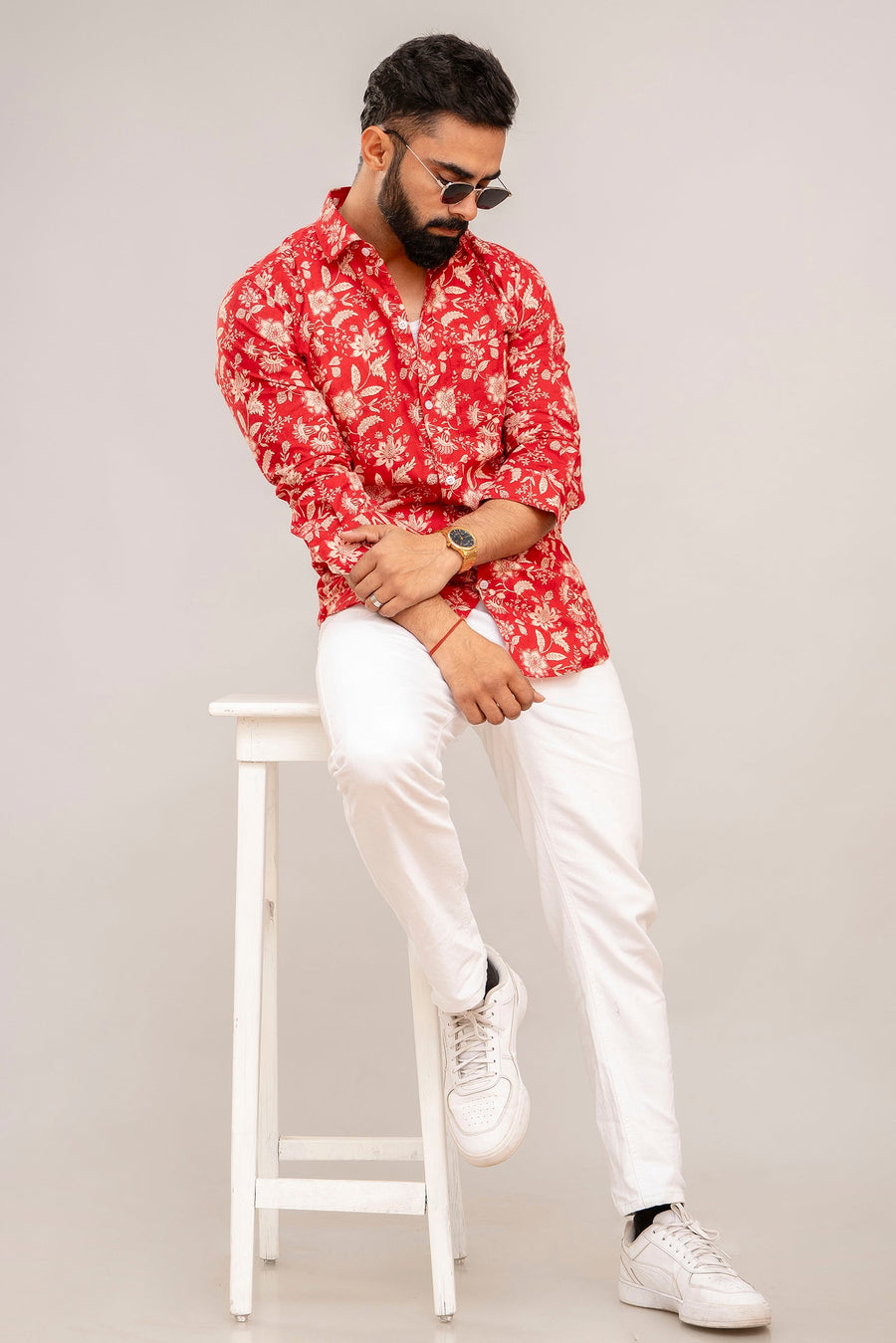 Ravishing Red Floral Cotton Shirt — image 2