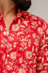 Ravishing Red Floral Cotton Shirt - Me&My