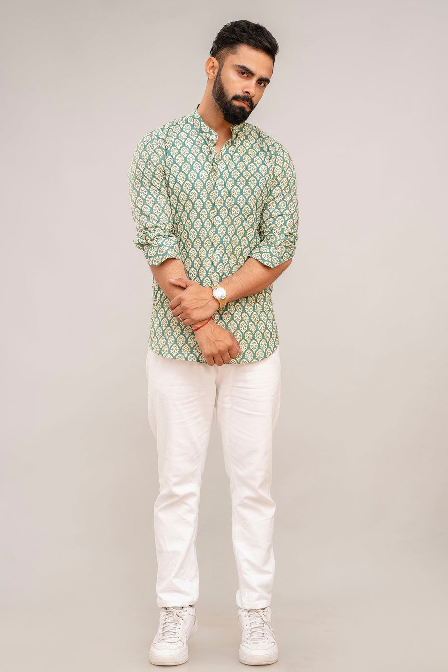 Green Serenity Botanical Print Cotton Shirt — image 2