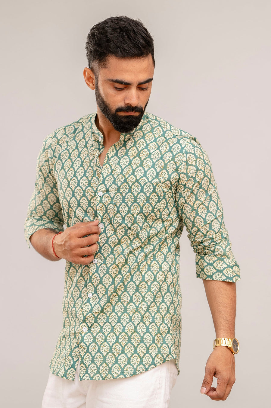 Green Serenity Botanical Print Cotton Shirt — image 3